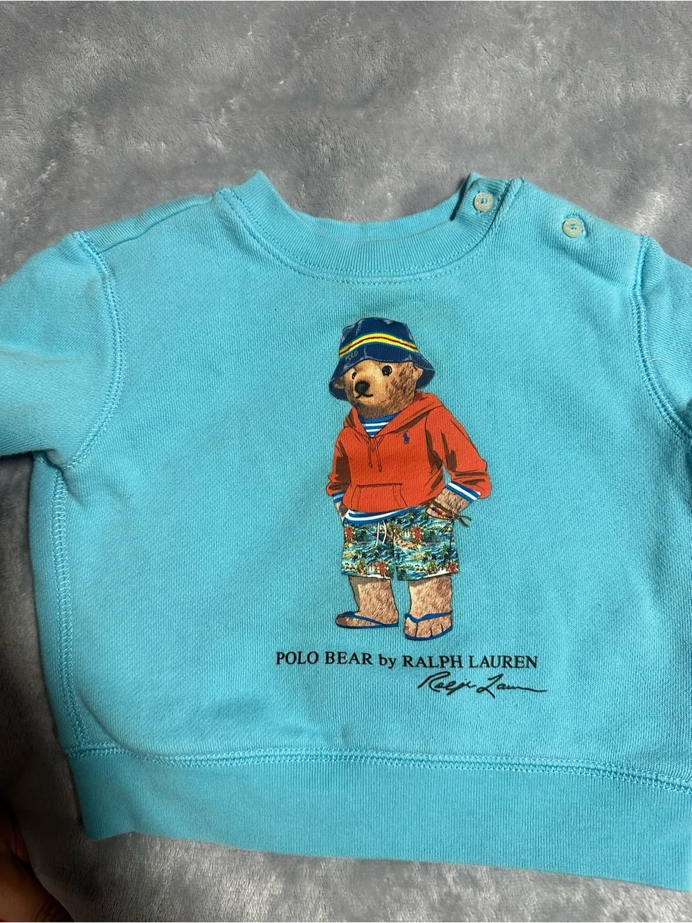 Ralph Lauren Turquoise Polo Bear Sweatshirt with Red Hoodie Graphic